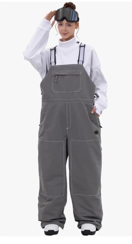 SNOWVERB Baggy Snow Bib Pants Waterproof Ski Bib Overalls Adjustable Medium