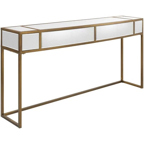 Uttermost 25286 Reflect Console Table Brushed Aged Gold and Mirrored Accents - Picture 5 of 8