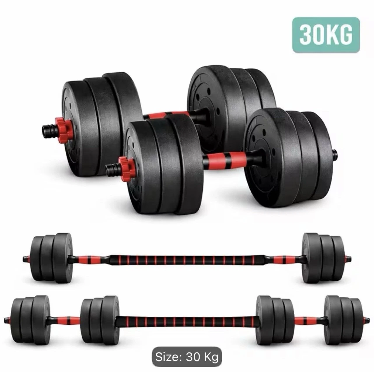 30kg Adjustable Dumbbells & Barbell Set with Connecting Rod for Home Gym
Opens in a new window or ta