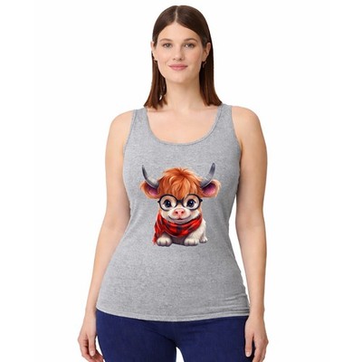 Süße Highland Kuh Brille Damen Trägershirt Tank Top Bauernhof Tier Geschenk für Sie