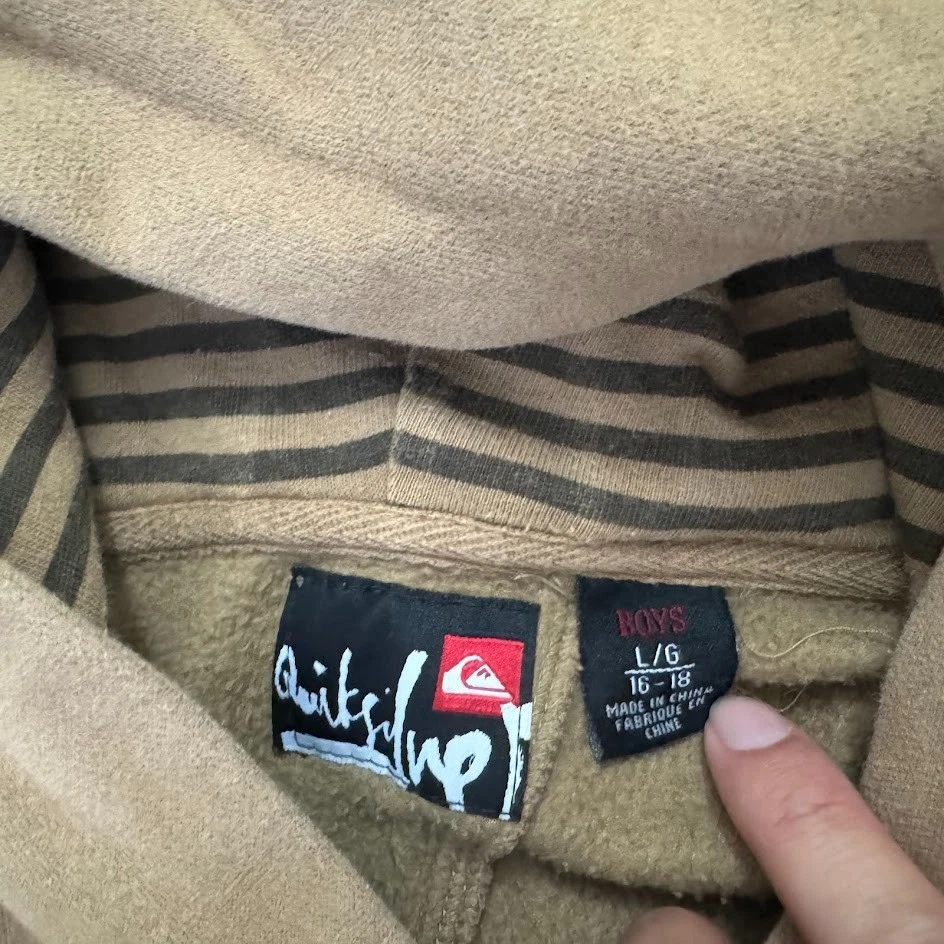 VTG Quicksilver Brown Hoodie Full Zip Grunge Pocketed Y2K Skater Boys Large - Image 4 of 4