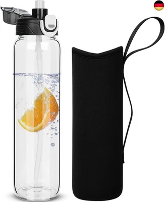 DEARRAY 1 liter Trinkflasche Glas Flasche mit Strohhalm 1l Glasflasche mit