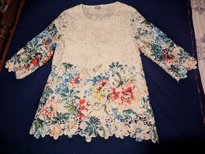 Adore Double Layer Shirt Medium Multicolor Floral Pattern Vented Airy