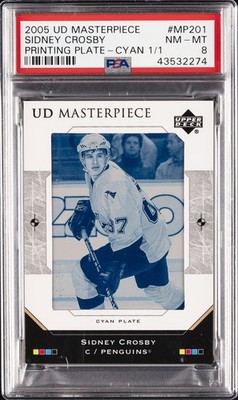 2005 UD MASTERPIECE PLATE CYAN 1/1 #MP201 SIDNEY CROSBY PSA 8