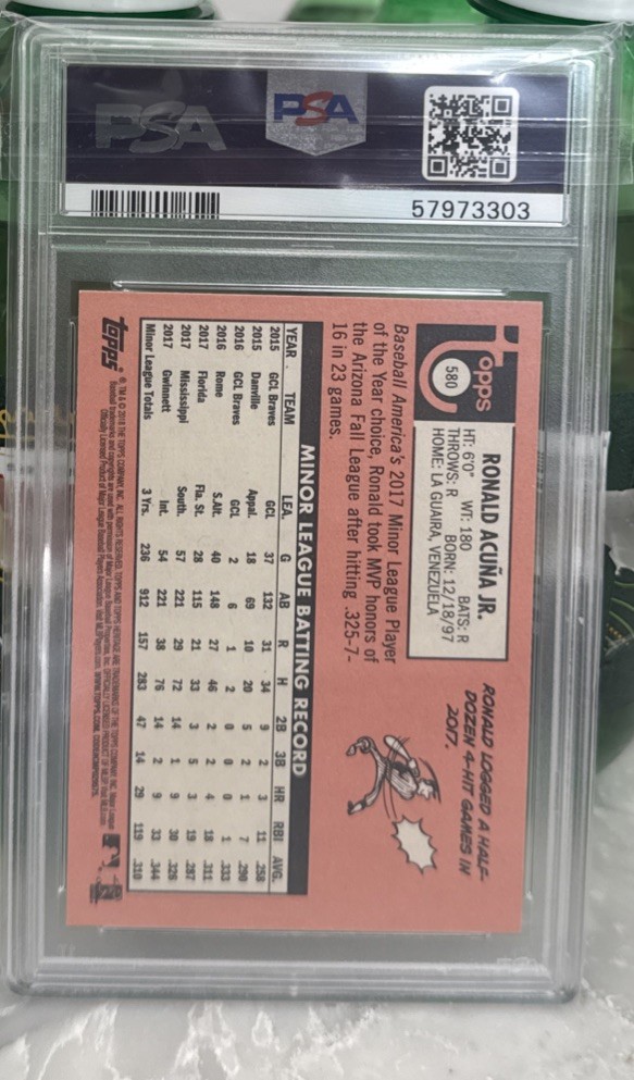 2018 Topps Heritage #580 Ronald Acuna Jr. PSA 10 view 2