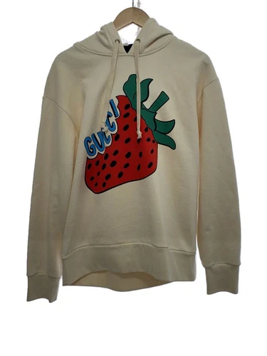 Felpa con cappuccio GUCCI 475374 XJA1 20SS stampa panna cotone tinta fragola sfusa M