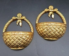 Vintage Home Interiors 2 Plastic Gold Mini Baskets Wall Hangings Pockets