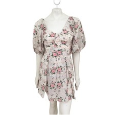 NEW ASOS DESIGN Puff Sleeve Cutout Mini Dress in Rose Print Broderie WOMEN'S 4