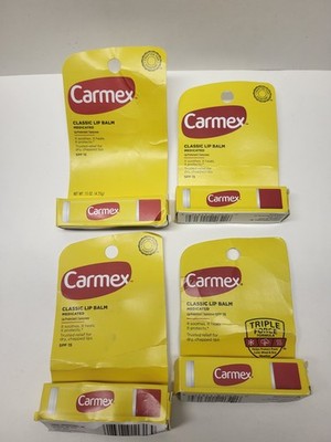 Carmex Classic Lip Balm Medicated SPF 15 Sunscreen Soothe, 4 x Tubes