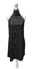 Banana Republic Women's Black Print Semi Sheer Tie Neck Shift Dress Sizes 2