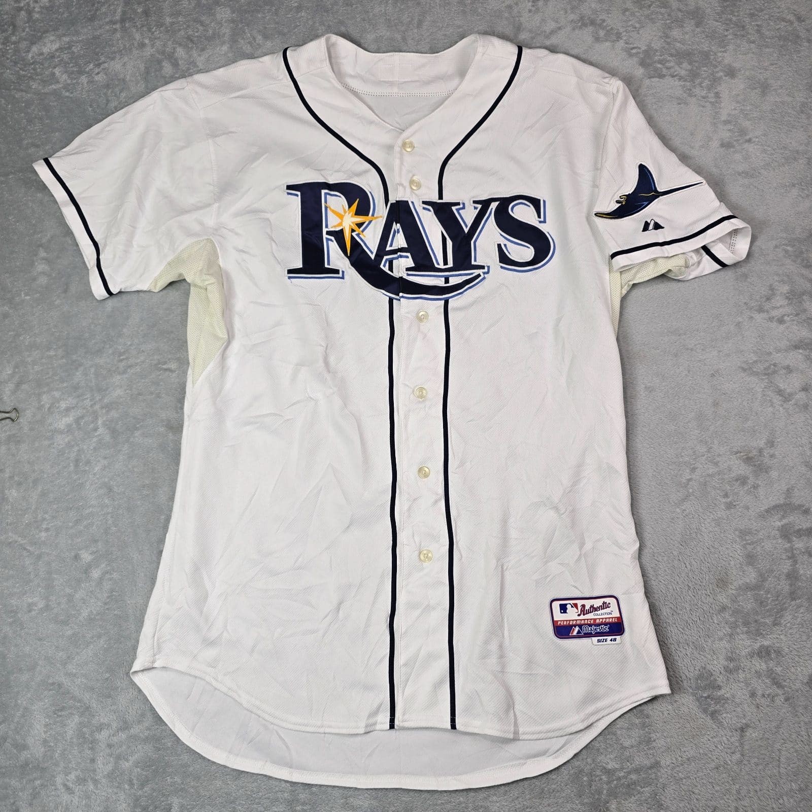 Majestic Tampa Bay Rays MLB Authentic Jersey Size 48 White Cool Base