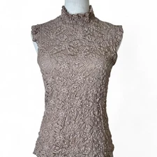 Y2k light brown lace textured cap sleeve top