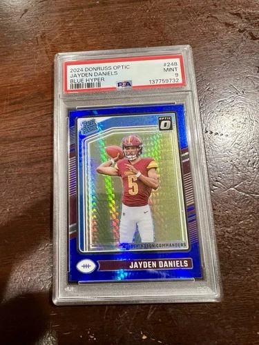 2024 Panini Donruss Optic Jayden Daniels BLUE HYPER Prizm Rookie RC #248 PSA 9