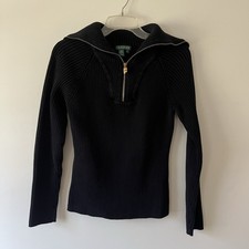 Lauren Ralph Lauren Ribbed 1/4 Zip Sweater Large Black Classic Old Money