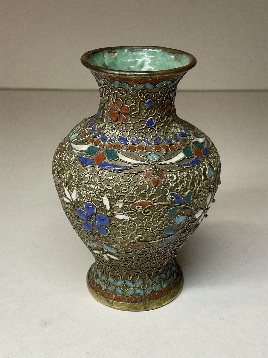 Bol à Fleurs En Cuivre Cloisonné, Milieu De Siècle, Signé Skaggs. Un Objet D'art Moderniste Des Années 1950. Superbe état, Pour Collectionneurs Et Amateurs De Design.