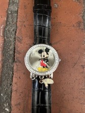 Disney Mickey Mouse Watch MCK963 Black Leather Strap Vintage Disneyland Jeweled