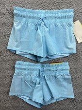 2x All in Motion Girls Youth XS 4/5 Blue Mid Rise 2 in 1 Athletic Shorts Lot
