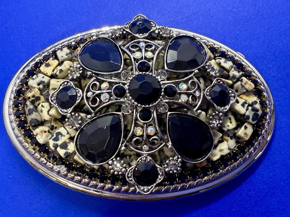 Cruz Centrada Fe Religiosa con Piedra Negra Cristal Estrás Hebilla de Cinturón Foto 3 de 4