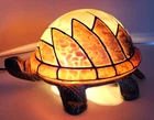 Vintage Cast Iron Tiffany-Style Glass Turtle Accent Night Light Lamp Works