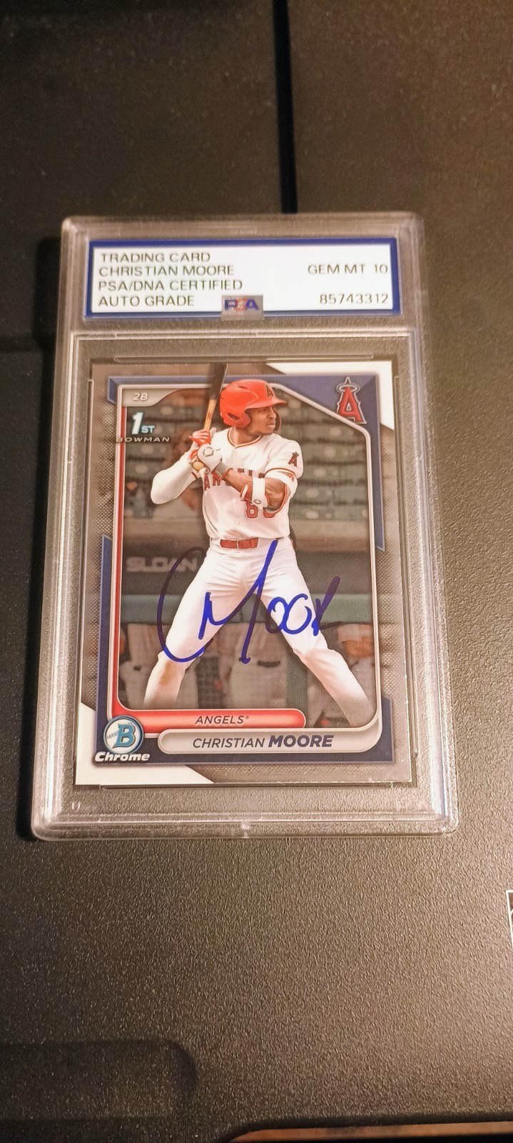 Christian Moore Signed 2024 1st Bowman Chrome PSA 10 Auto Los Angeles Angels