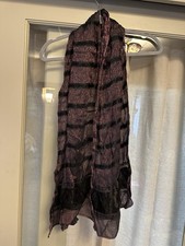 Chiffon Floral Striped Rectangle Scarf Wrap for Women, Purple Black