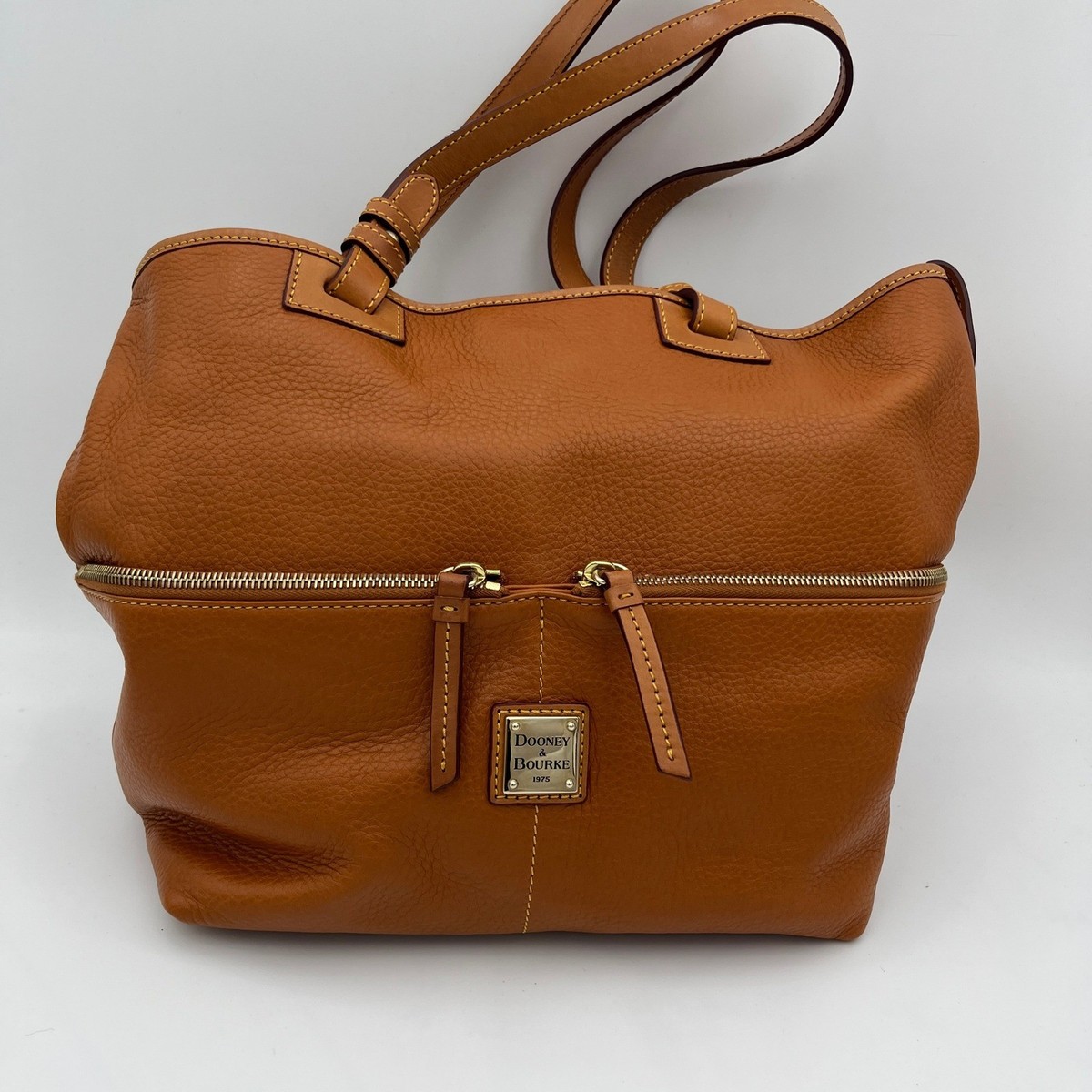 Dooney & Bourke Pebble Grain Leather Tote Bag Women Brown Zip Pocket Classic