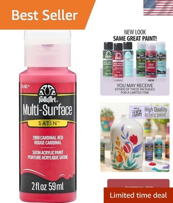 FolkArt Multi-Surface Acrylic Paint, 2 oz - Vibrant Cardinal Red Satin Finish