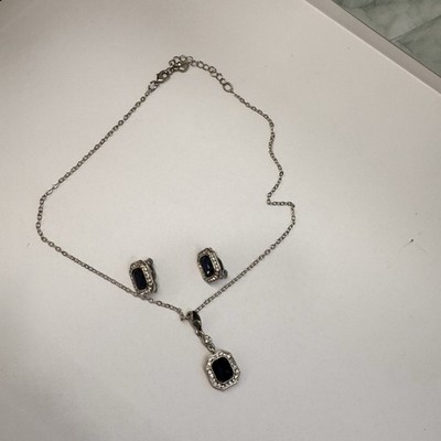 Carolee silver tone blue Crystal stone teardrop 18