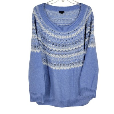 Talbots Blue Fair Isle Sweater 3X Cozy Nordic Alpine Winter Chalet Sparkle Knit