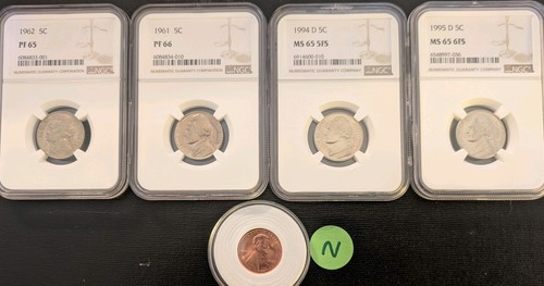 N) Lot of 4 NGC-CERT. 1) 1961 PF66/1962 PF65/1994 D MS65 5FS/ 1995 D ...