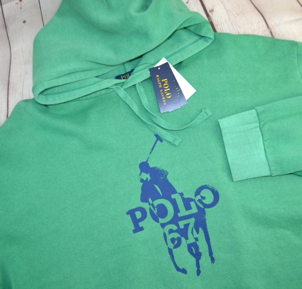 POLO RALPH LAUREN Felpa con Cappuccio Uomo Big Pony Logo Pile TAGLIA 4XLT Verde Nuova con etichette