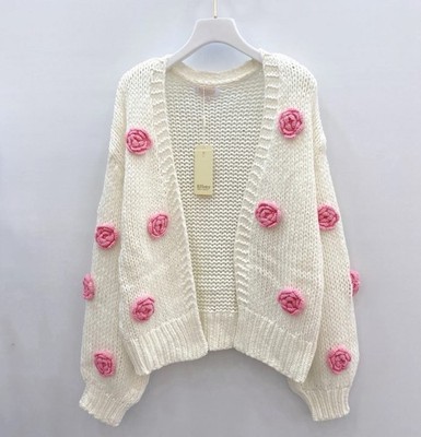 3D Rosen Cardigan Strickjacke Damen Einheitsgröße Frühlingshaft Trendy Viral Neu