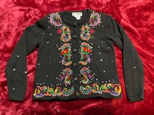 Vintage Jack B Quick Christmas Cardigan Sweater Womens Sm Sparkly Sequins Great