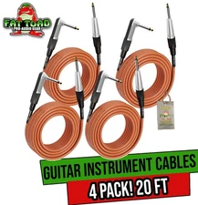 Guitar Cords (4 Pack) Right Angle Instrument Cable by FAT TOAD | 20FT 1/4 Inch