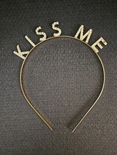 Vintage Goldtone Rhinestone Headband "Kiss Me"