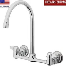 High Arc Wall Mount Kitchen Faucet Two Handle Polished Brass Body Water Saving