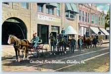 c1910's Central Life Station Clinton Iowa IA Horse Carriage Antique Postcard