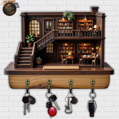 Wand Schlüsselanhänger 30cm - Europäische Treppe Organizer 2D 4 Haken Eingang