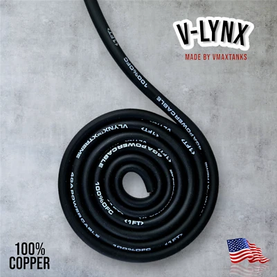 V-LYNX 4 Gauge AWG OFC Black Power Ground Wire VLYNX Car Audio Solar Sold By The Foot
