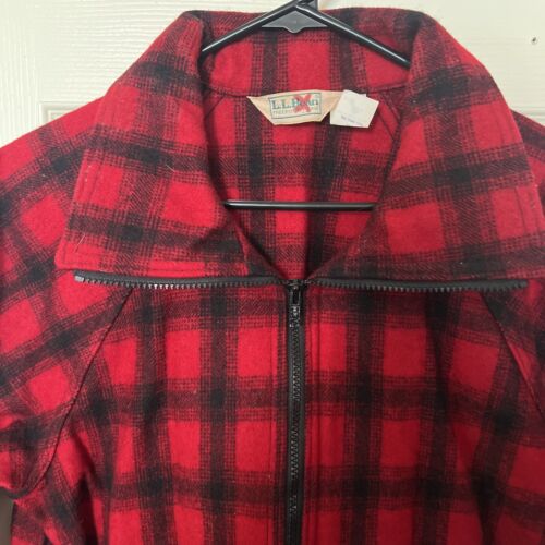VINTAGE LL Bean Jacket Mens Medium Red Buffalo Plaid Wool Full Zip Hunting USA - Picture 2 of 6