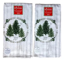 Set of 2 EVERGREEN WISHES Christmas Tree Terry Kitchen Towels by Kay Dee Designs
