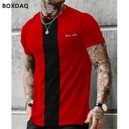 Mens Split-Color Casual T-Shirts with Cross Script Design - Bold Modern Style - Picture 14 of 20
