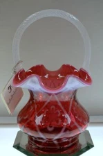 FENTON BASKET George Signed Cranberry DAISY CRISS CROSS 1932CR #d  FREEusaSHIP