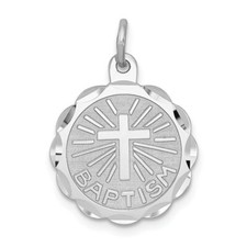 .925 Sterling Silver Rhodium Plated Children's Baptism Disc Charm 20mm x 15mm