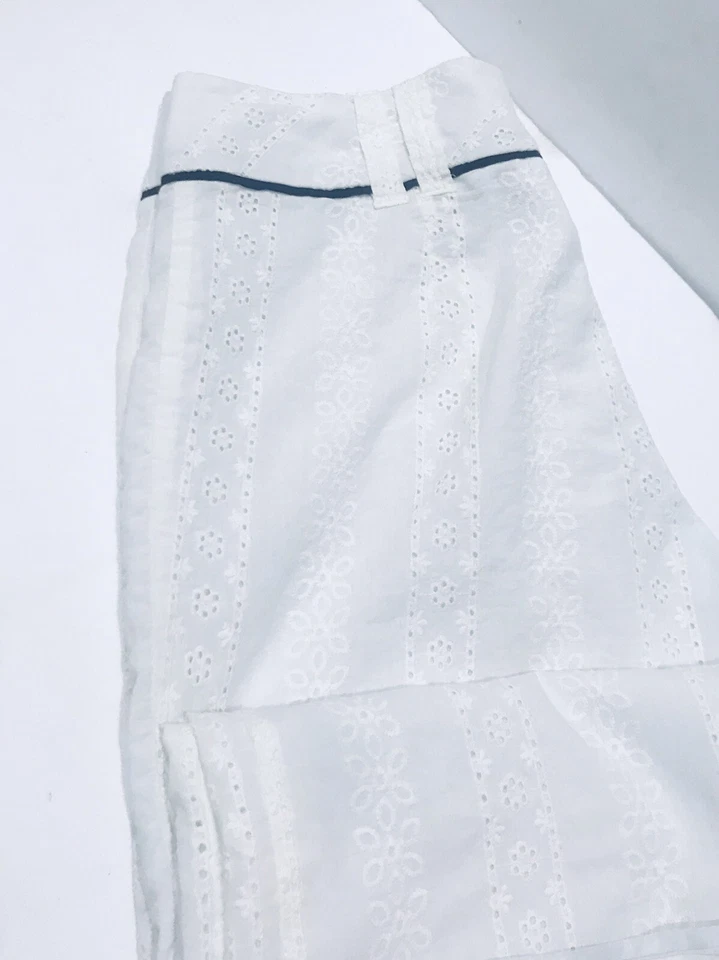 Hermosos Pantalones Oscar De La Renta Pierna Ancha Bordados Playa Blancos Mujer Talla 10 Foto 4 de 4