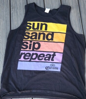 Men s Corona Tank Sleeveless Distressed Epic Size 2XL SUN, SAND, SIP, REPEAT 