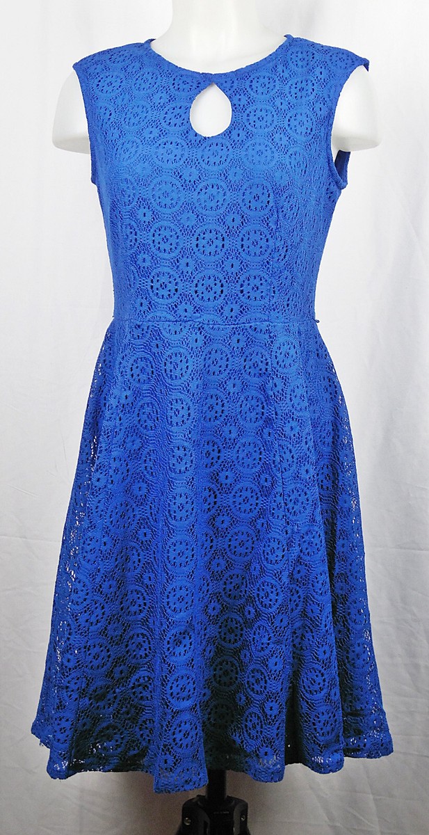 London Times Royal Blue Sleeveless Lace Fit Flare Dress