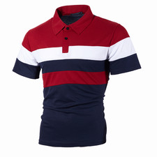 Summer Men's Casual Slim Fit Colorblock Fashion Lapel Short Sleeve Polos