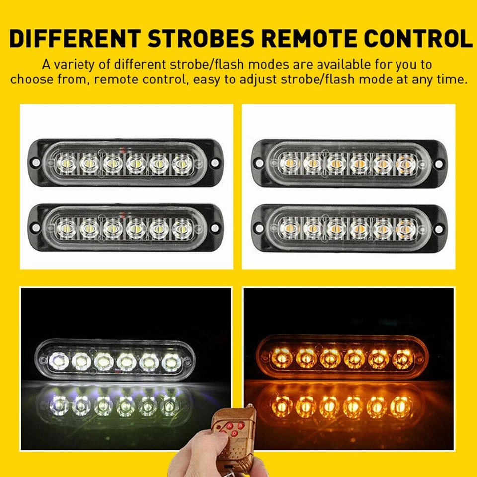 4 peças lâmpada luzes estroboscópicas barra piscando aviso perigo farol âmbar/branco - Imagem 4 de 4