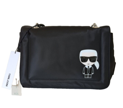 Karl Lagerfeld schwarze Nylonhandtasche mit Logo klobiger Kettenriemen neu mit Etikett